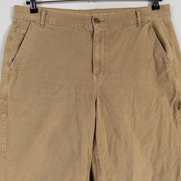 American Eagle Pants 16 LONG Tan High Rise Straight Carpenter Canvas Stretch - Picture 2 of 10